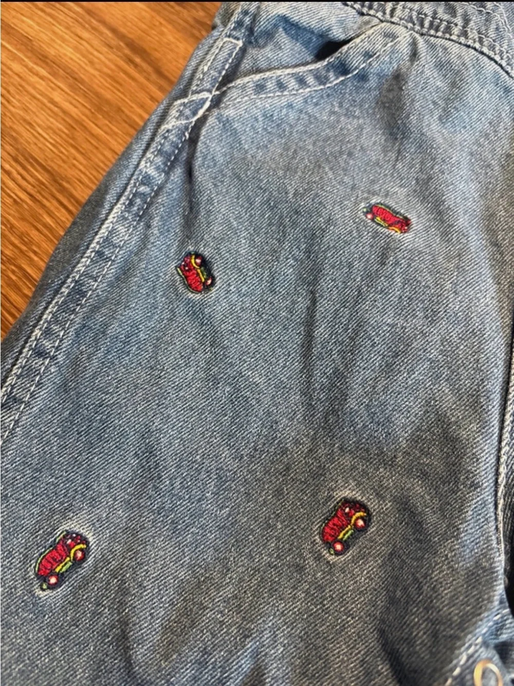 VTG 90s Red Trucks Overalls embroidered Denim 24 month 2T